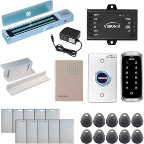 Visionis FPC-5593 One Door Access Control in Swinging Door 600lbs Maglock + Slim Outdoor Digital Touch Keypad/ Reader Standalone + Mini Controller + Wiegand 26, No Software, EM Card, 1000 Users Kit