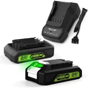 energup 2Pack 24V 3.5A Replacement Greenworks 24V Battery 29842 29852 29322 BAG709 BAG710 20352 22232 2508302 for 2X24V (48V) Greenworks Batteries + 1Port 24V greenworks Battery Charger