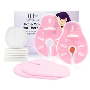 6 Breast Pads for Leaking Milk and 2 Larger Breast Ice Packs with Soft Covers, Hot and Cold Breast Therapy Packs, Breastfeeding Essentials for Relieve of Clogged Ducts, Nipple Pain, Engorgement(Pink)
