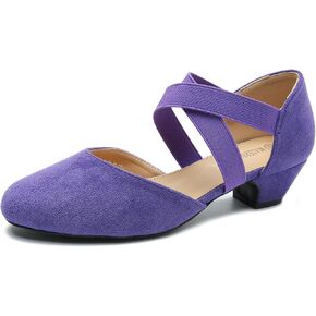 Women's Low Chunky Heel Pumps Elastic Crisscross Strap Pull On Dress Dance Shoes