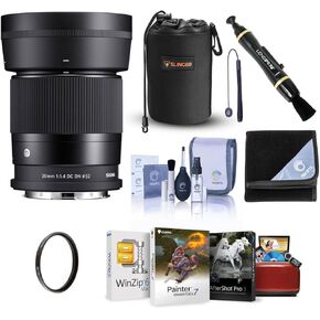 Sigma 30mm f/1.4 DC DN Contemporary Lens for L Mount, Bundle with 52mm UV Filter, Lens Pouch, Lens Cleaner, Cleaning Kit, Mac Software Kit, Lens Cap Tether, Wrap