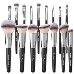 Bueart Design 16Pcs ULTRA SOFT Black labeled DENSE HAIR Makeup Brushes set Contains face brushes and detail make up brushes best choice for beginners makeup brushes & tools