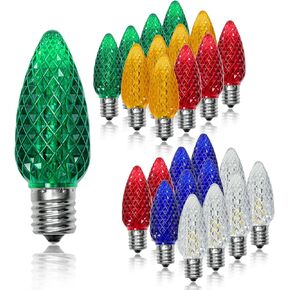 C7 LED Night Light Bulbs 0.6W Equivalent to 7W C7 Candelabra LED Filament Light Bulbs E12 Candelabra Base Lamp Clear Glass Warm White 2700K Outdoor String Lights 25 Pack