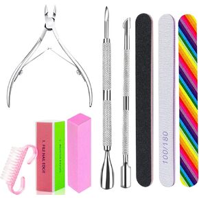 Nail File and Buffer Kit,3 Pcs Double Sided Nail File,Sponge Buffer Block with Cuticle Clipper & Nail Brush, Rectangular Nail Buffer, for Dead Skin Trimming Manicure Tool Set