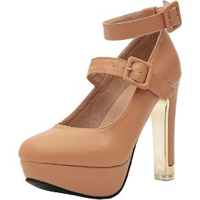 getmorebeauty Women's Block High Heels Platform Pumps Double Ankle Straps Closed Toe Mary Jane Dress Sandals Shoes