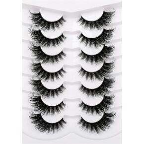 Pooplunch False Eyelashes Fairy Lashes Wispy Crossed Fluffy Faux Mink Lashes Cat Eye Look Fluttery 8D Fake Eyelashes Faux Mink Lashes 7 Pairs Pack