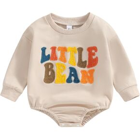 Dcohmch Little Bean Baby Girl Boy Romper Long Sleeve Crewneck Letter Embroidery Casual Playsuit Neborn Fall Clothes