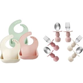 PandaEar Silicone Baby Bibs & Stainless Steel Toddler Spoons Forks