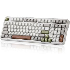 YUNZII B98 Wireless Mechanical Keyboard, Hot Swappable Custom Keyboard with Numpad, Pre-lubed Linear Switches,Gasket Mounted RGB Backlit Gaming Keyboard for Win/Mac/Android/iOS (Beige, Cocoa Cream V2)