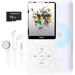 مشغل MP3، مشغل موسيقى مع بطاقة Micro SD سعة 16 جيجابايت، مكبر صوت مدمج/صور/تشغيل فيديو/راديو FM/مسجل صوت/قارئ الكتب الإلكترونية، يدعم حتى 128 جيجابايت in Kuwait