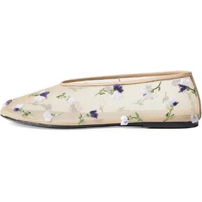 Women Mesh Ballet Flats Rhinestone Breathable Mesh Flats Slip On Ballerina Shoes Embroidered Floral Comfortable Casual Dress Shoes Purple Embroidery Size 8.5