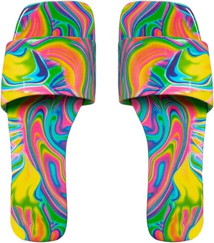 GORGLITTER Women's Colorful PU Leather Dressy Flat Sandals Square Open Toe Sandals Summer Beach Slides in Saudi Arabia
