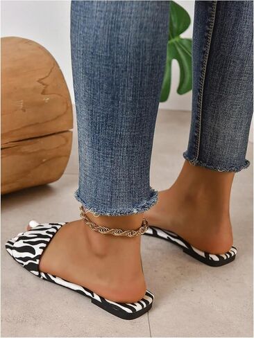 GORGLITTER Women's Colorful PU Leather Dressy Flat Sandals Square Open Toe Sandals Summer Beach Slides in Saudi Arabia