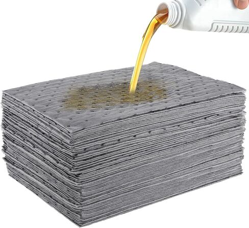 Oil Absorbent Pads - High Absorbency Microfiber Polypropylene Absorbing Pads, Oil Spill Mat for Oil-Based & Water-Based Fluids, Gray, 13" x 10", Pack of 10 in Saudi Arabia