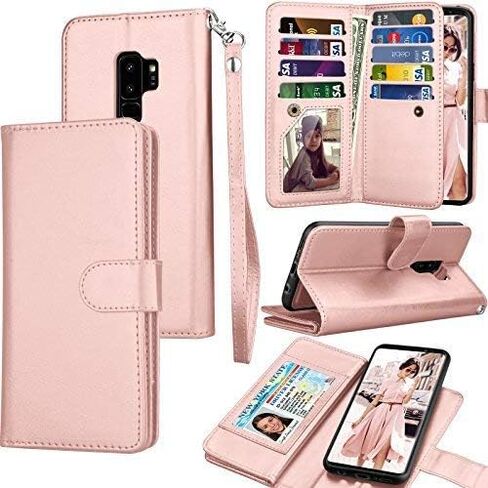 Tekcoo Galaxy S9 Plus Case, S9 Plus Wallet Case/Samsung Galaxy S9+ PU Leather Case, Luxury Credit Card Slots Holder Carrying Folio Flip Cover [Detachable Magnetic Hard Case] Kickstand - Black in Saudi Arabia