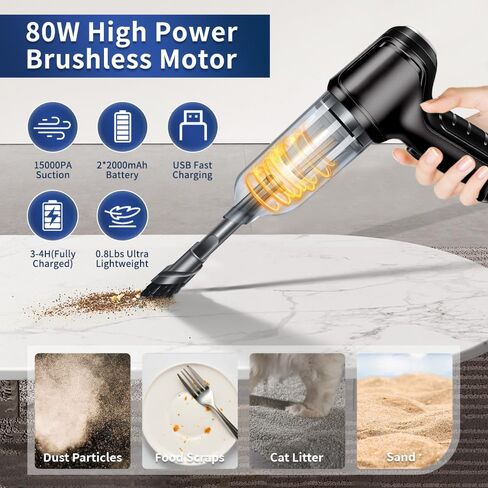 15000Pa Portable Car Vacuum Cleaner - Brushless Motor Hand Held Vacuum 4 in 1 Mini Vacuum Cleaner 2-Speed Adjustable 120W High Power Vacuum Cleaner for Home Outdoor Office and Car in Saudi Arabia