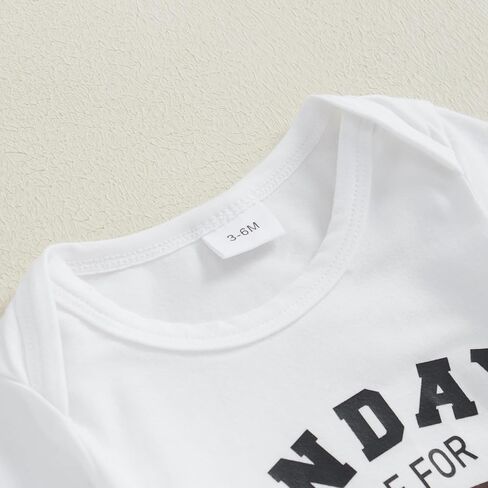 Baby Boys Fall Outfits Long Sleeve Crew Neck Letters Print Romper Football Print Sweatpants Hat 3Pcs Cute Clothes in Kuwait