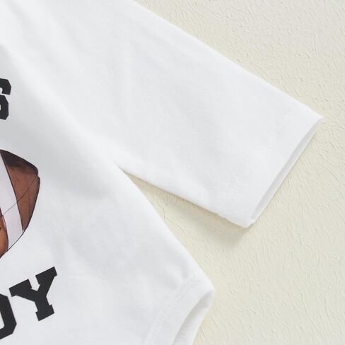 Baby Boys Fall Outfits Long Sleeve Crew Neck Letters Print Romper Football Print Sweatpants Hat 3Pcs Cute Clothes in Kuwait