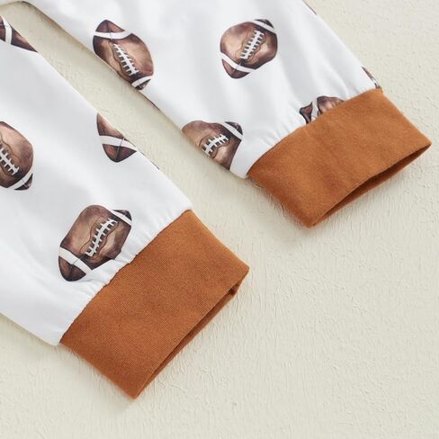 Baby Boys Fall Outfits Long Sleeve Crew Neck Letters Print Romper Football Print Sweatpants Hat 3Pcs Cute Clothes in Kuwait