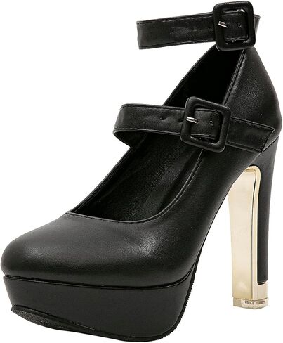 getmorebeauty Women's Block High Heels Platform Pumps Double Ankle Straps Closed Toe Mary Jane Dress Sandals Shoes in Kuwait