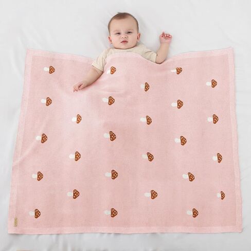 Mushroom Baby Blanket for Boys & Girls,100% Cotton Knitted Receiving Swaddle Crib Stroller Blanket (Cream /40x 31 inches) in Saudi Arabia