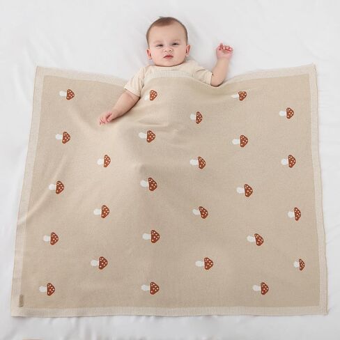 Mushroom Baby Blanket for Boys & Girls,100% Cotton Knitted Receiving Swaddle Crib Stroller Blanket (Cream /40x 31 inches) in Saudi Arabia