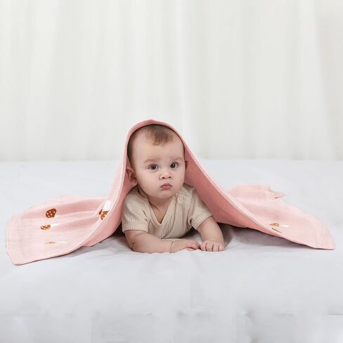 Mushroom Baby Blanket for Boys & Girls,100% Cotton Knitted Receiving Swaddle Crib Stroller Blanket (Cream /40x 31 inches) in Saudi Arabia