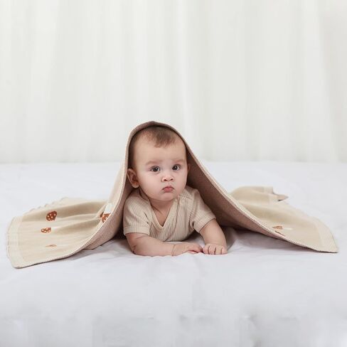 Mushroom Baby Blanket for Boys & Girls,100% Cotton Knitted Receiving Swaddle Crib Stroller Blanket (Cream /40x 31 inches) in Saudi Arabia