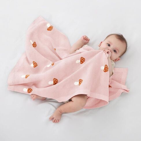 Mushroom Baby Blanket for Boys & Girls,100% Cotton Knitted Receiving Swaddle Crib Stroller Blanket (Cream /40x 31 inches) in Saudi Arabia