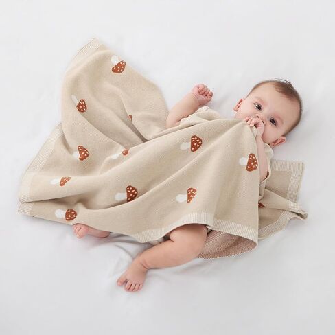 Mushroom Baby Blanket for Boys & Girls,100% Cotton Knitted Receiving Swaddle Crib Stroller Blanket (Cream /40x 31 inches) in Saudi Arabia