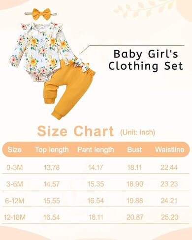 YALLET Baby Girl Clothes Newborn Infant Outfits Floral Romper+Pants+Headband Fall Baby Clothes for Girls 0 3 6 12 18 Months in Saudi Arabia