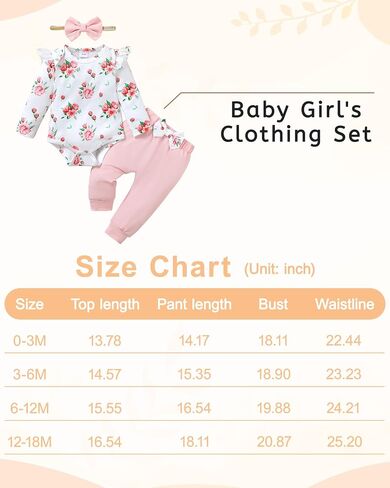 YALLET Baby Girl Clothes Newborn Infant Outfits Floral Romper+Pants+Headband Fall Baby Clothes for Girls 0 3 6 12 18 Months in Saudi Arabia