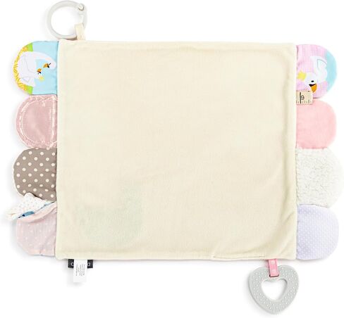 DEMDACO Mommy & Me ملون مقاس 17 × 11.5 بوصة، نسيج منسوج، حلقة تسنين، لمسية، مشبك لعربة الأطفال، بطانية للأنشطة، بطانية، وردي، بجعة in Saudi Arabia
