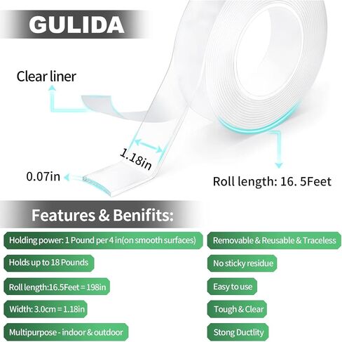 Double Sided Tape Heavy Duty, Multipurpose Removable Nano Mounting Adhesive Grip Tape, Sticky Picture Hanging Adhesive Strips Poster Tape, Household 9.85ft in Saudi Arabia