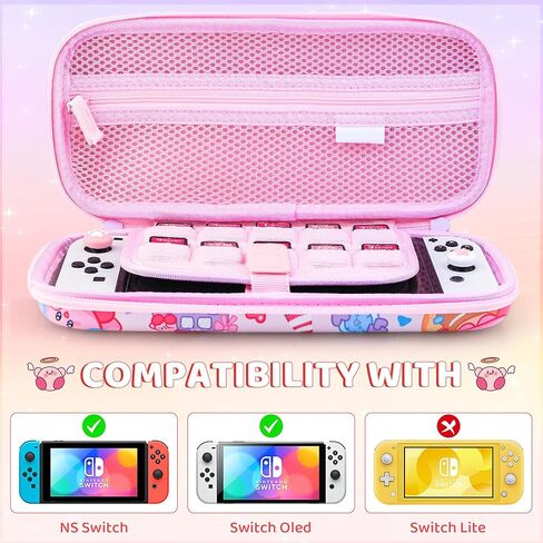 Fundiary لطيف لحقيبة حمل Kirby المتوافقة مع Nintendo Switch وSwitch OLED، حقيبة ملحقات تخزين السفر ذات الفقاعات الوردية لوحدة تحكم Switch، حافظة مع حزام كتف قابل للتعديل وغطاءين للإبهام in Kuwait