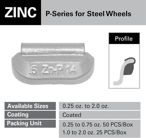 CKAuto P Style Zinc Clip on Wheel Weights 2.0oz, Coated, 25Pcs/Box Fit for Steel Wheel in Kuwait
