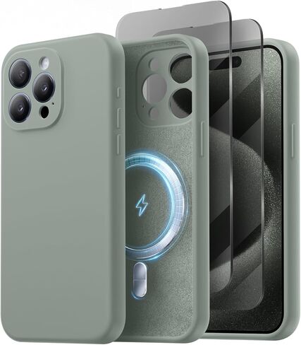 Designed for iPhone 15 Pro Max Case, Compatible with MagSafe, with Privacy Screen Protectors X2, Full Camera Protection, Silicone Shockproof Protective Slim Phone Case 6.7", Light Brown in Saudi Arabia
