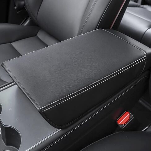 Car Armrest Cover for Tesla Model 3 Y Leather Center Console Armrest Box Cover Anti-Scratch Protector Pad Interior Accessories for Tesla Model 3 Model Y 2017-2023 (Black) in Saudi Arabia