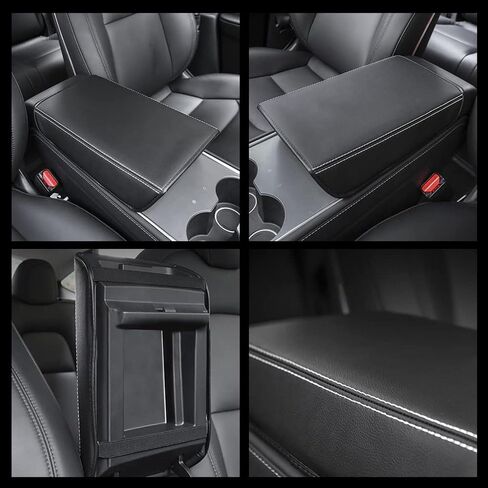Car Armrest Cover for Tesla Model 3 Y Leather Center Console Armrest Box Cover Anti-Scratch Protector Pad Interior Accessories for Tesla Model 3 Model Y 2017-2023 (Black) in Saudi Arabia