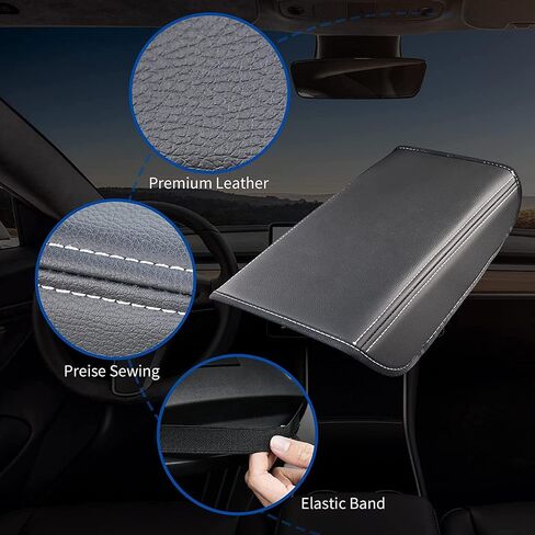 Car Armrest Cover for Tesla Model 3 Y Leather Center Console Armrest Box Cover Anti-Scratch Protector Pad Interior Accessories for Tesla Model 3 Model Y 2017-2023 (Black) in Saudi Arabia