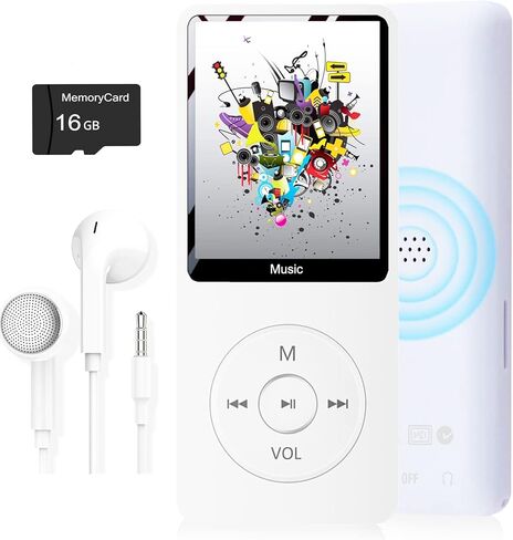 مشغل MP3، مشغل موسيقى مع بطاقة Micro SD سعة 16 جيجابايت، مكبر صوت مدمج/صور/تشغيل فيديو/راديو FM/مسجل صوت/قارئ الكتب الإلكترونية، يدعم حتى 128 جيجابايت in Kuwait
