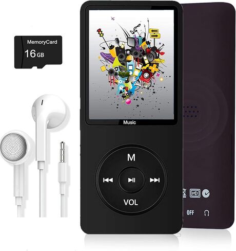 مشغل MP3، مشغل موسيقى مع بطاقة Micro SD سعة 16 جيجابايت، مكبر صوت مدمج/صور/تشغيل فيديو/راديو FM/مسجل صوت/قارئ الكتب الإلكترونية، يدعم حتى 128 جيجابايت in Kuwait