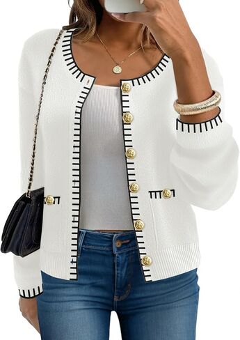 سترة نسائية 2024 غير رسمية بأكمام طويلة وفتحة رقبة مستديرة وأزرار للأسفل مفتوحة من الأمام فضفاضة متماسكة سترة جاكيتات معطف in Kuwait