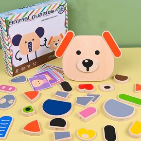Wooden Animal Puzzle,Wooden Puzzle Type Toy for 3+ Year Old,Wooden Puzzle Busy Board with 16 Shapes of Cards,Learning Educational Preschool Activity Toys