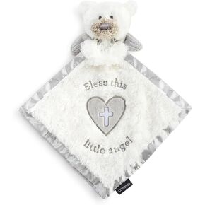 DEMDACO Tender Blessings 14.5X 12 Inch Cotton and Polyester Stuffed Animal Blanket Blankie, White and Grey, Guardian Angel Bear