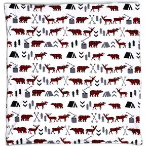 Dear Baby Gear Bears Deluxe Baby Blanket - Reversible Minky, Milestone & Newborn Gifts for Girls and Boys - Plaid Bears, Moose, Arrows, Axe, Pine Trees - Gray Dotted Minky - 40" x 30"