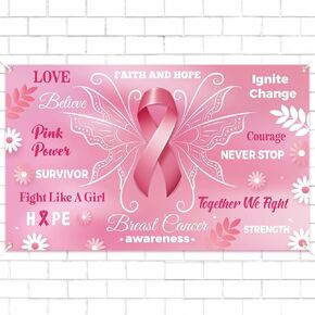 Breast Cancer Awareness Backdrop Decorations - Pink Ribbon Banner Charity Activities Party Supplies Ornaments