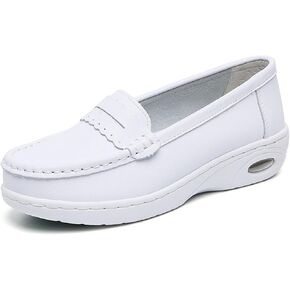 Women's Air-Cushion Orthopedic Slip-On Nurse Shoes Fashion Round-Toe Wedge Heel Thick-Soled Comfortable Arch Support Walking Loafers