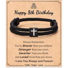 Shonyin 10/13/16/18th Birthday Gifts for Boys, Faith Cross Bracelet for Boys Son Grandson Nephew