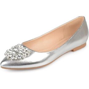 Journee Collection Womens Renzo Faux Leather Flats Shoes Silver 9 Wide (C,D,W)